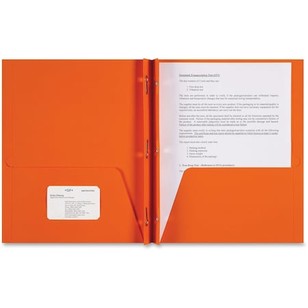 Sparco 2-Pocket Folder with Prong Fasteners, Card Holder, Orange, PK25 SPR78541